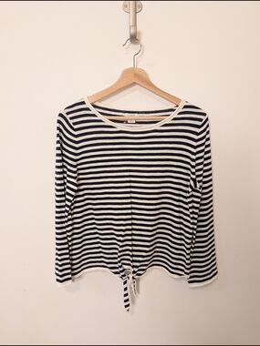 J. Crew Navy Striped Tie-Front Long-Sleeve Lightweight Summer Sweater Size Small